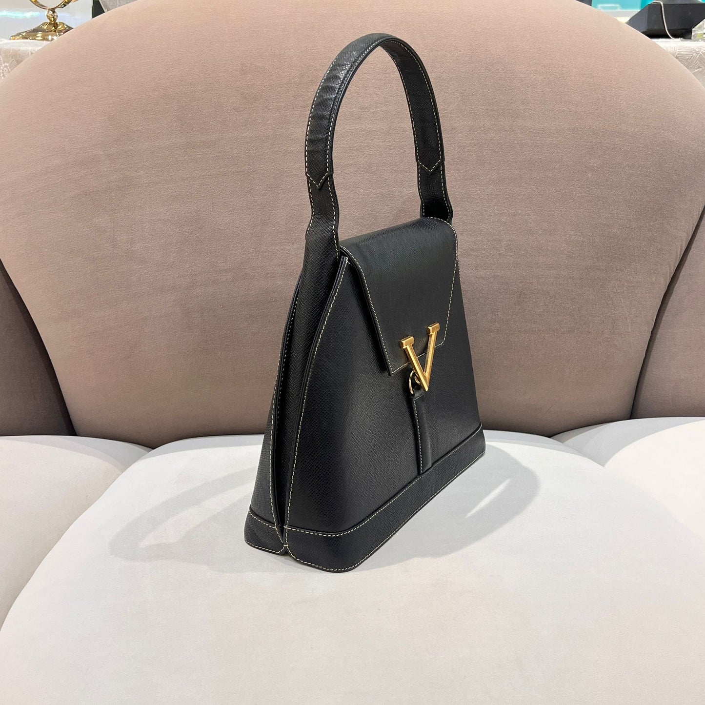 Valentino Vintage Black V Hardware Structured Handbag