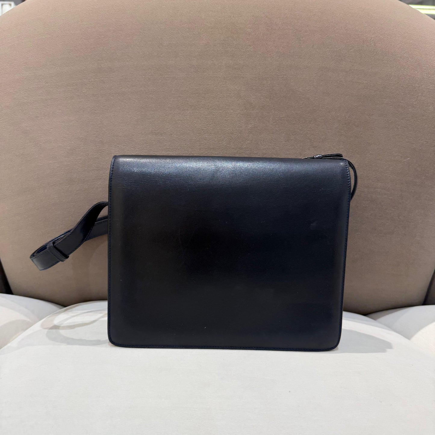 Gucci Vintage Black Leather Flap Slim Shoulder Bag