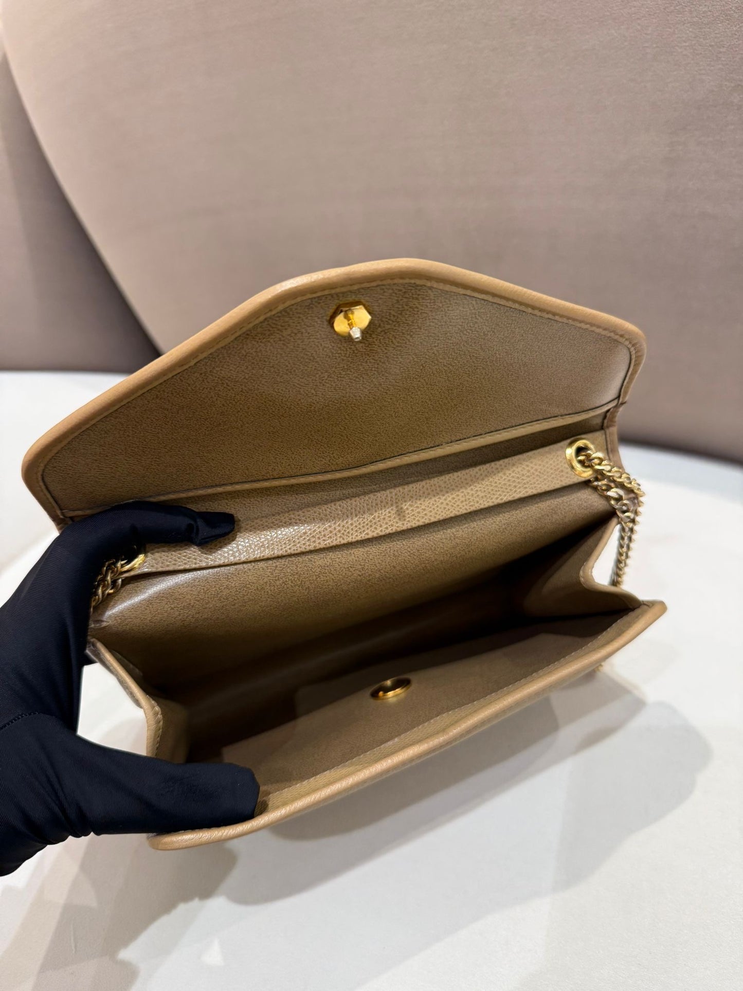 Christian Dior Vintage Beige Leather Logo Chain Shoulder Bag