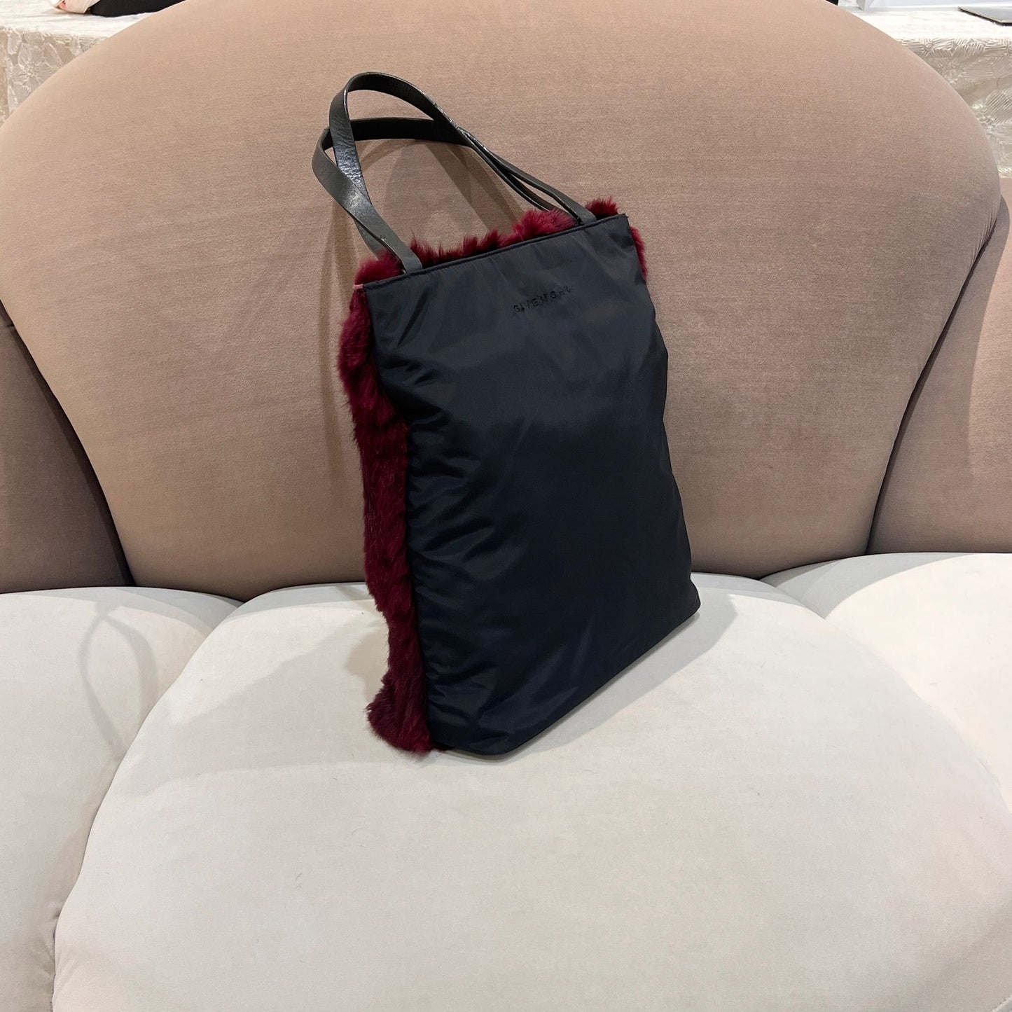Givenchy Vintage Burgundy Fur Tote Handbag
