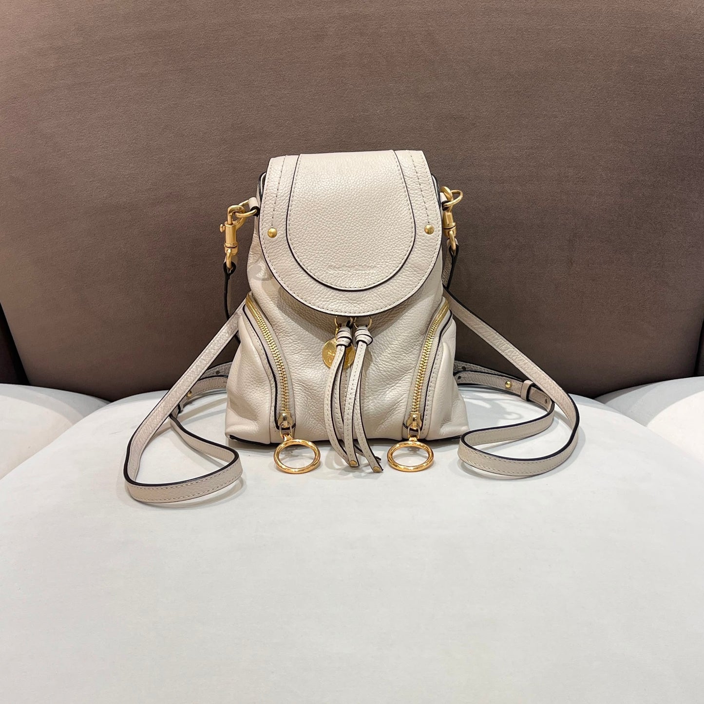 See By Chloé Vintage Ivory Leather Drawstring Backpack