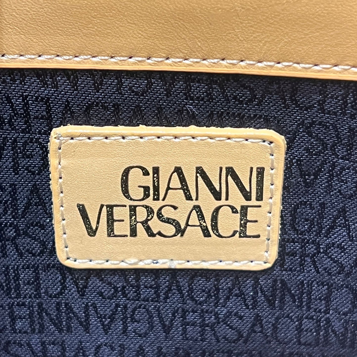 Versace Vintage Ostrich Embossed Cream Leather Mini Handbag