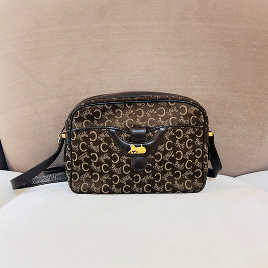 Celine Vintage Macadam Horse Carriage Canvas Leather Shoulder Bag