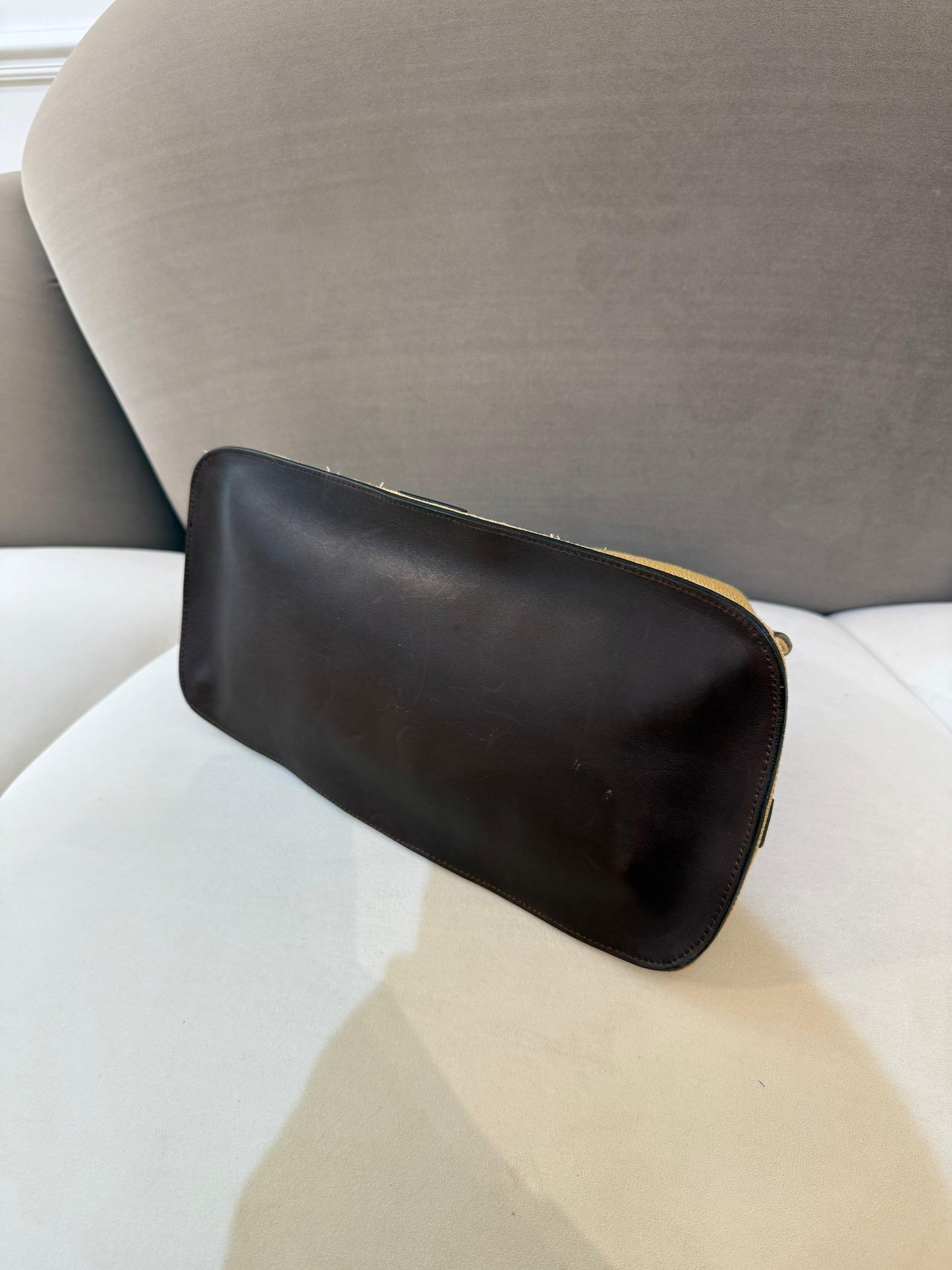 Bottega Veneta Vintage Woven Handle Raffia & Leather Handbag