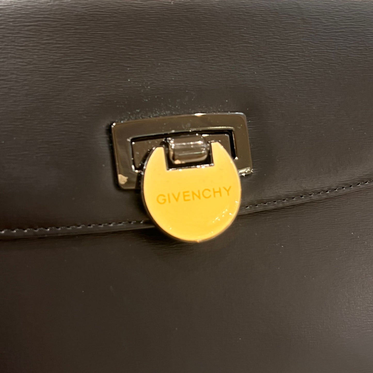 Givenchy Vintage Black Leather Wide Trapezoid Top Handle Clasp Handbag