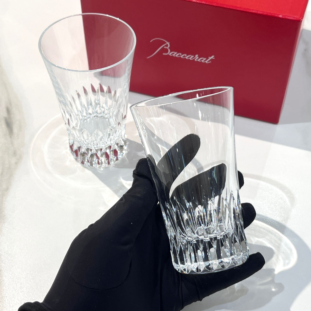 Baccarat cut crystal tumbler close-up