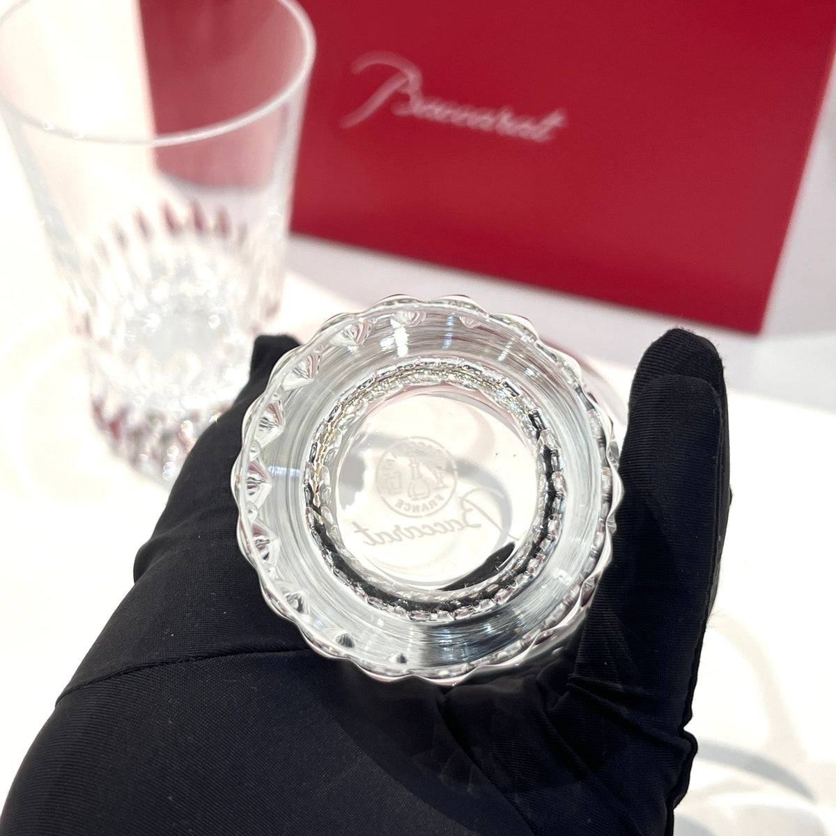Baccarat cut crystal tumbler base detail