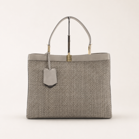 BALENCIAGA vintage greige textured leather 2-way tote bag, front view