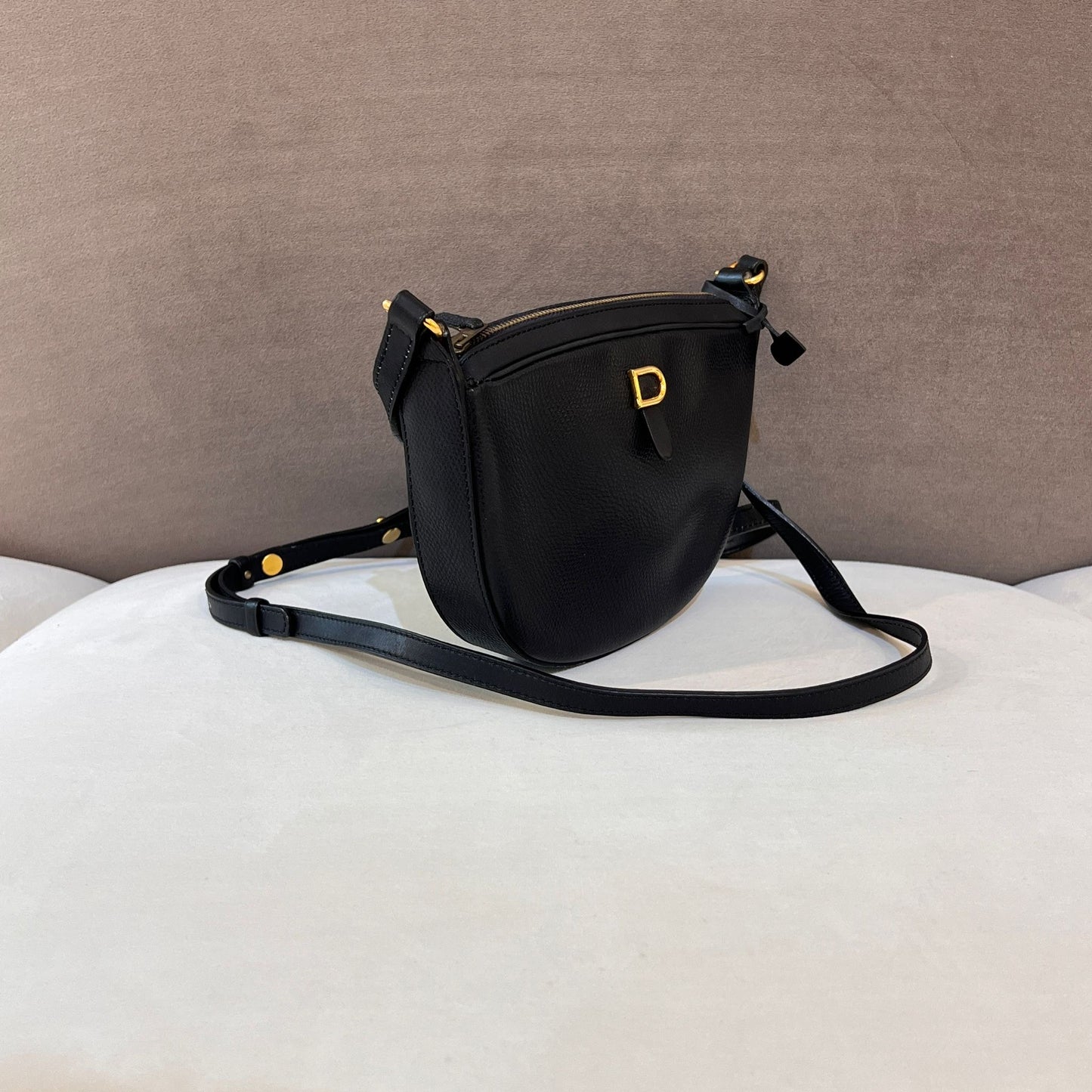 Delvaux Vintage Black Saddle Leather Shoulder Bag