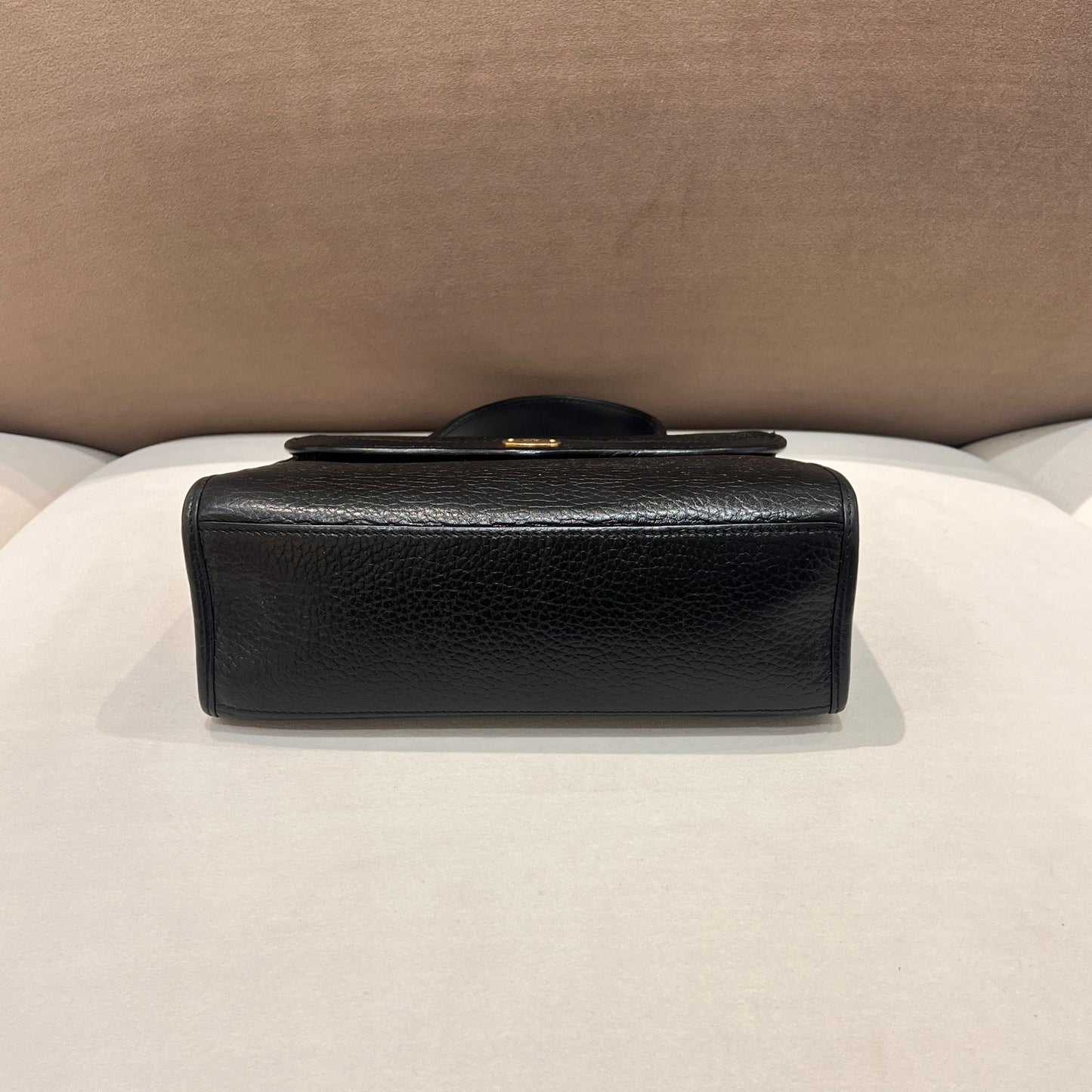 Christian Dior Vintage Black Grained Leather Top Handle Handbag With Oval Logo Clasp