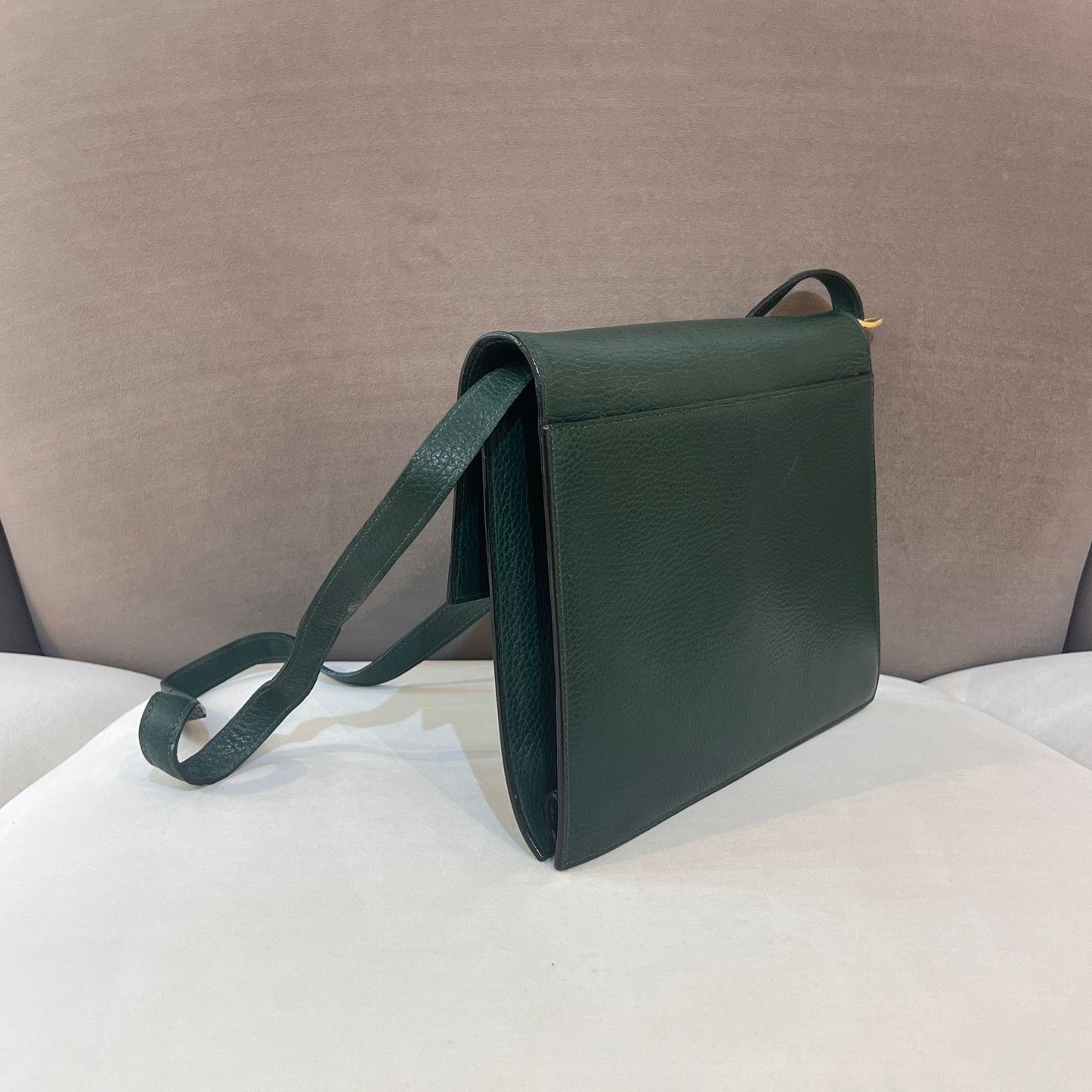 Celine Vintage Circle Logo Forest Green Leather Shoulder Bag