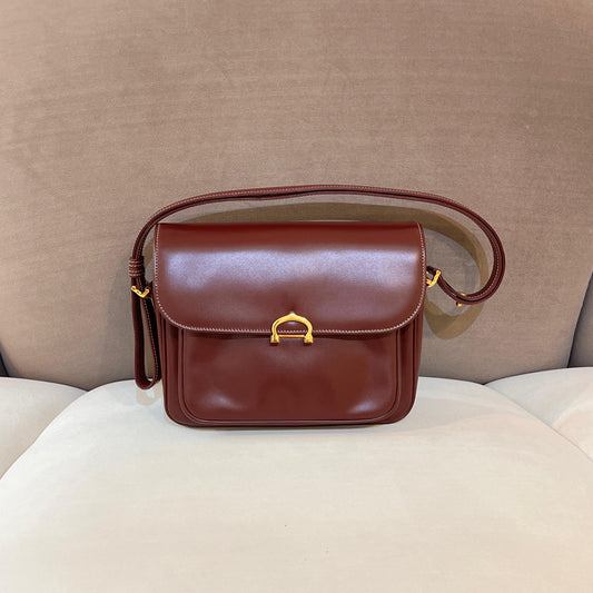 Cartier Vintage Mast Line Bordeaux Leather Shoulder Bag