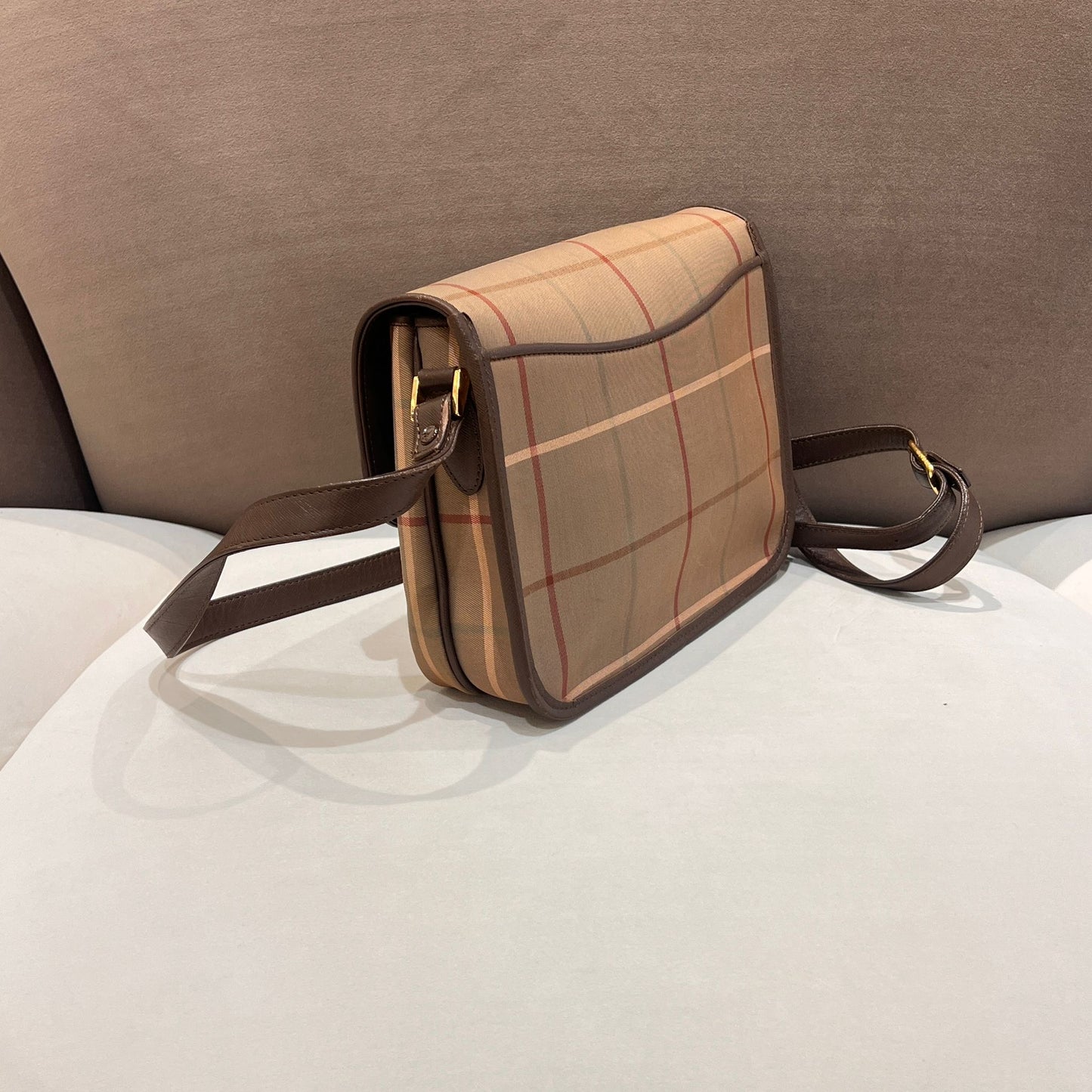 Burberry Vintage Check Canvas Brown Leather Shoulder Bag
