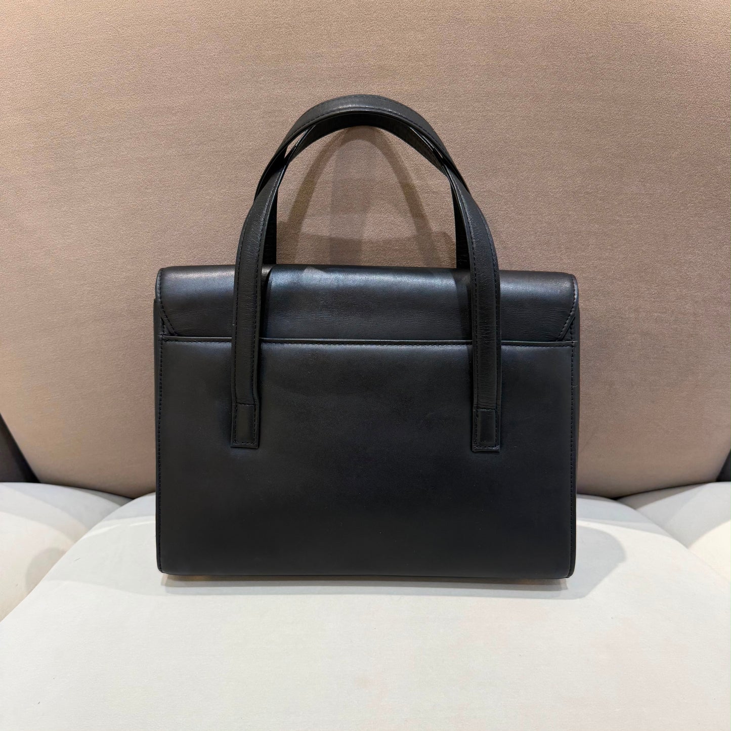 Givenchy Vintage Black Leather 4G Logo Structured Top Handle Handbag