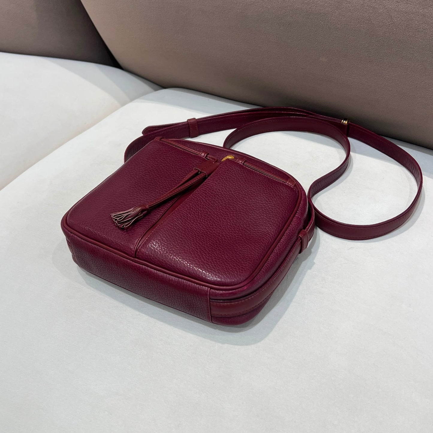 Cartier Vintage Bordeaux Leather Tassel Shoulder Bag With Pouch