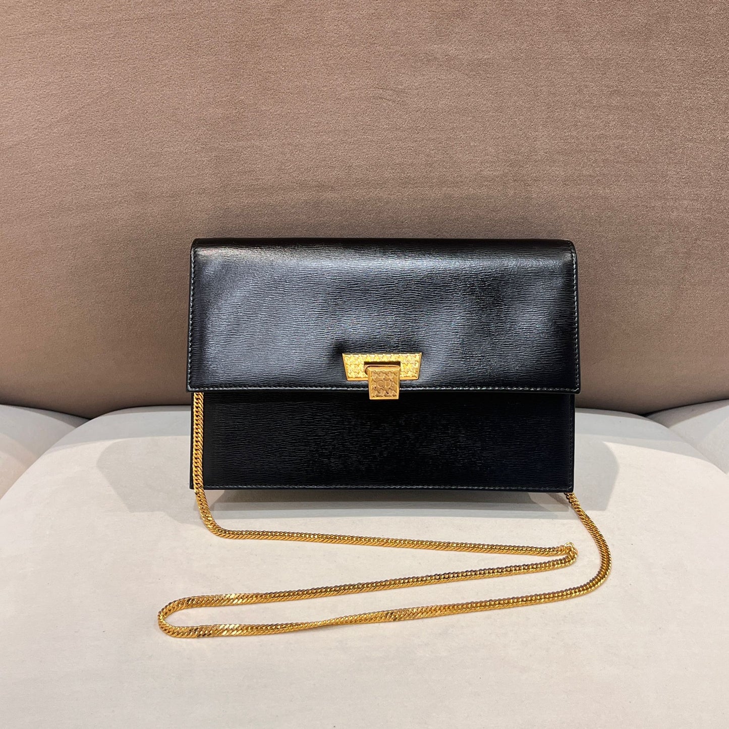 Christian Dior Vintage Black Leather Chain Shoulder Bag