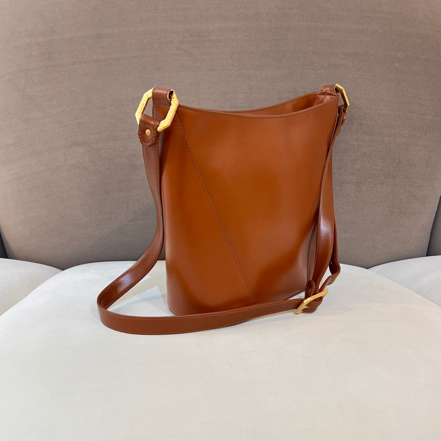 Yves Saint Laurent Vintage Brown Leather Medallion Shoulder Bag