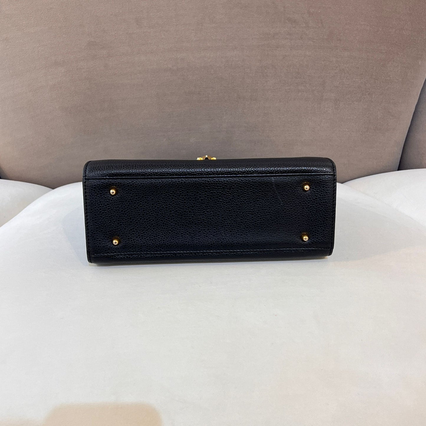 Valentino Garavani Vintage Black Leather V Logo Top Handle Bag