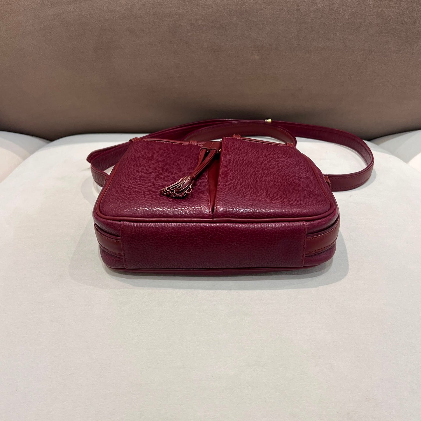 Cartier Vintage Bordeaux Leather Tassel Shoulder Bag With Pouch
