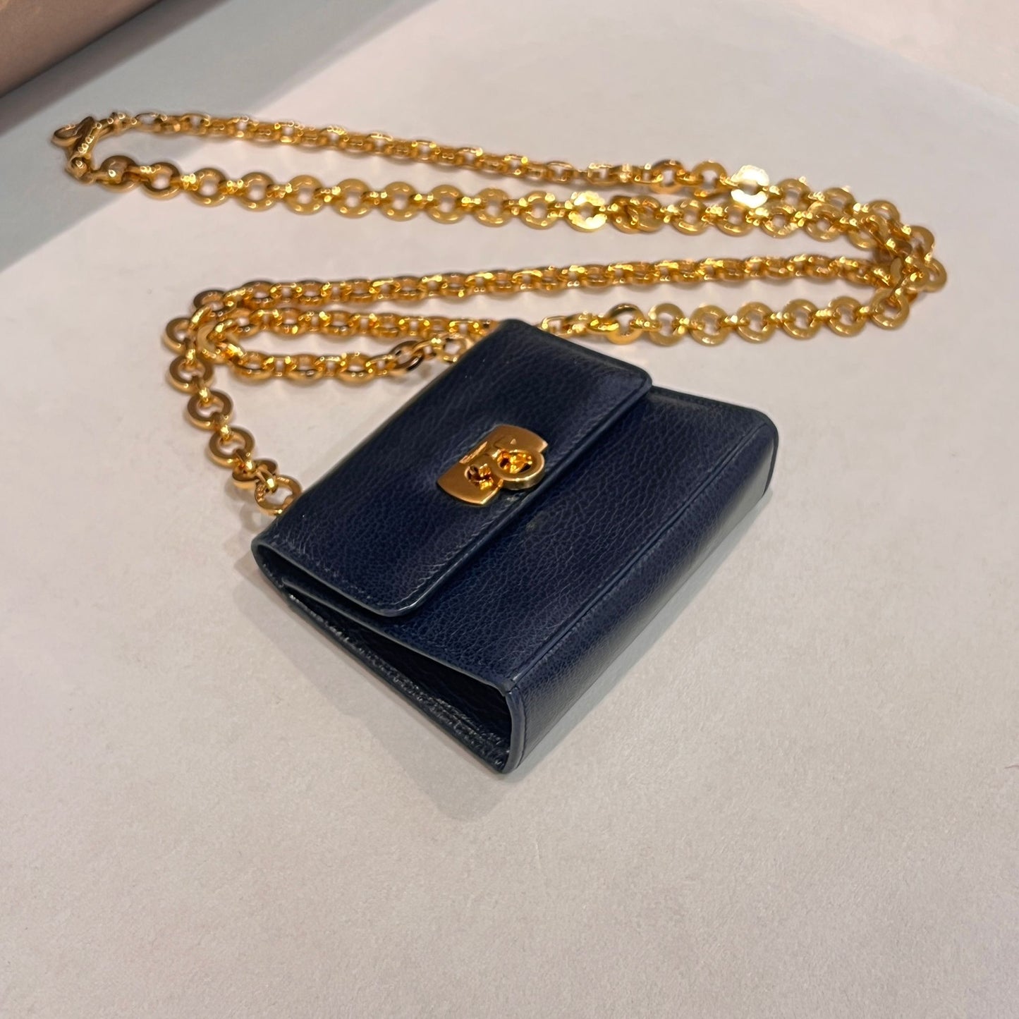 Ferragamo Vintage Gancini Navy Leather Mini Chain Shoulder Bag