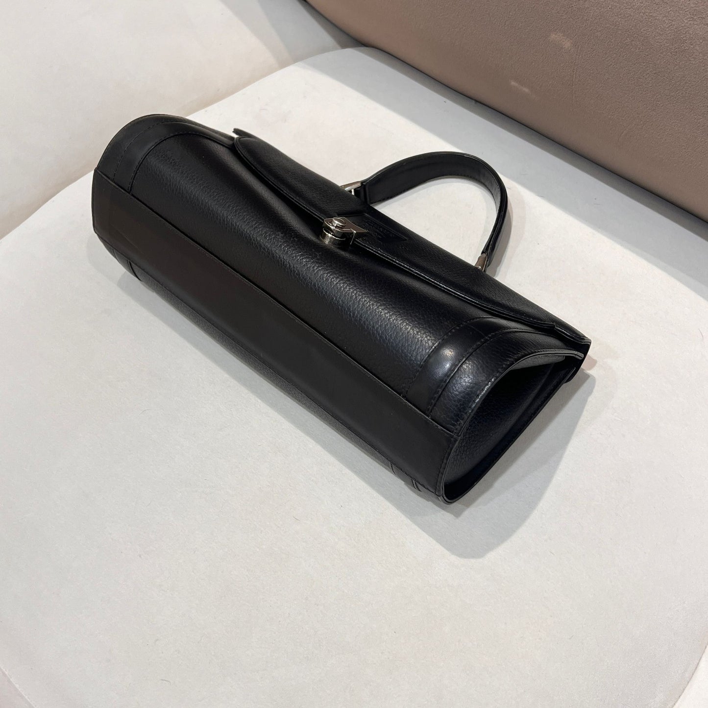 Burberry Vintage Black Grained Leather Cylindrical Top Handle Bag