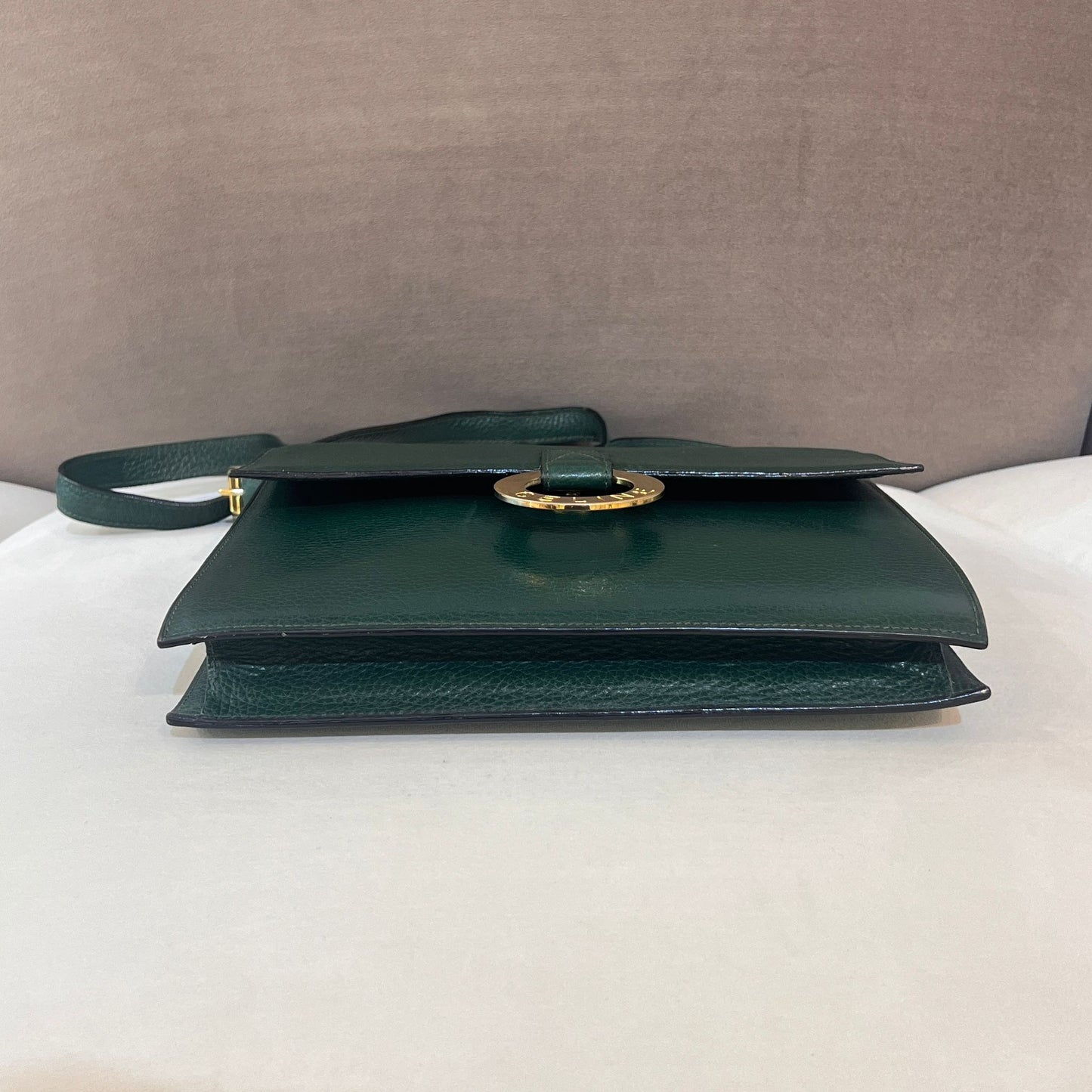 Celine Vintage Circle Logo Forest Green Leather Shoulder Bag
