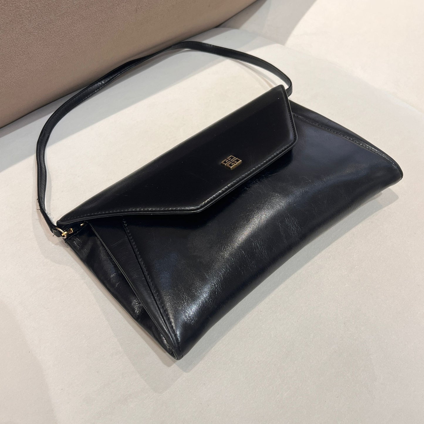 Givenchy Vintage Black Leather Envelope Shoulder Bag