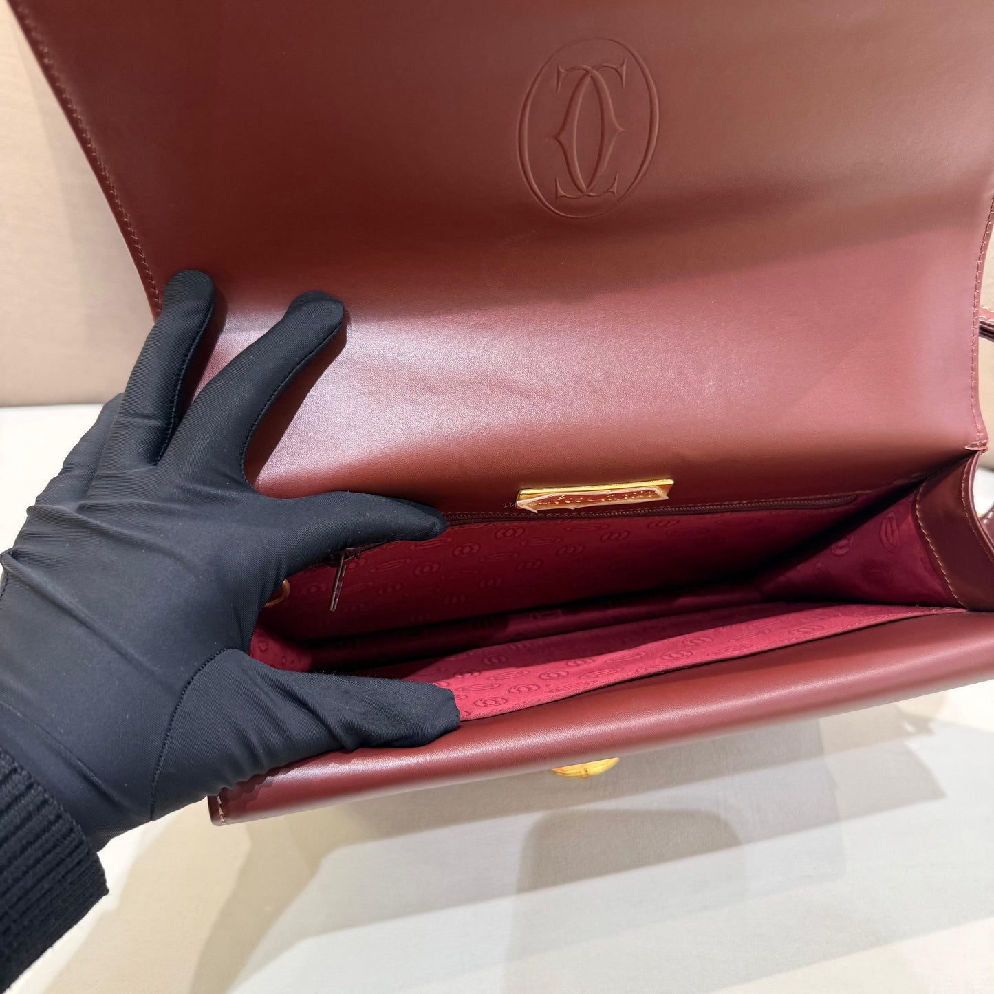 Cartier Vintage Burgundy Leather Box Shoulder Bag