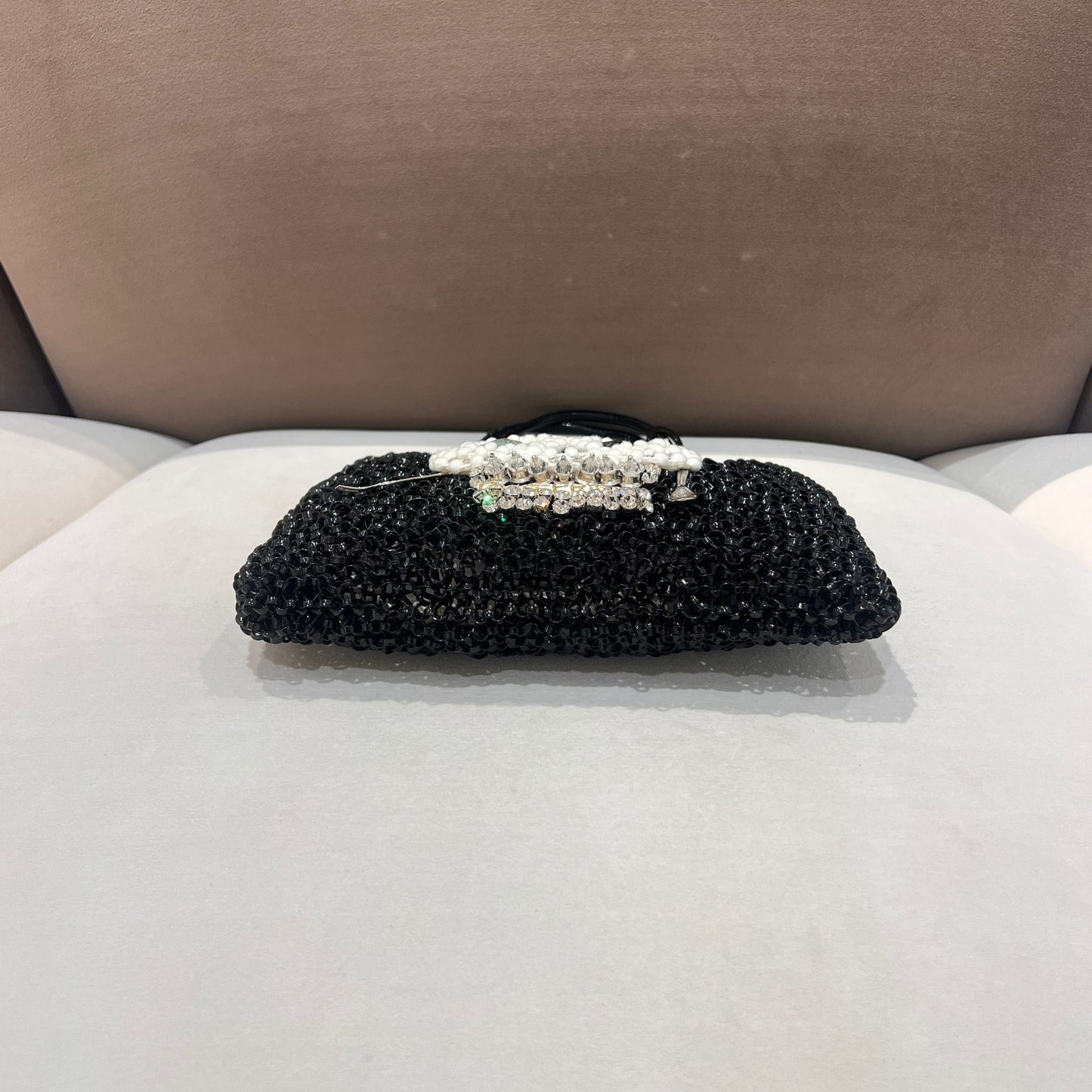 Anteprima Vintage Black Wire Crystal Skull Motif Handbag