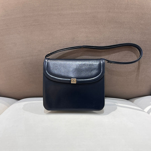 Givenchy Vintage Logo Dark Leather Shoulder Bag