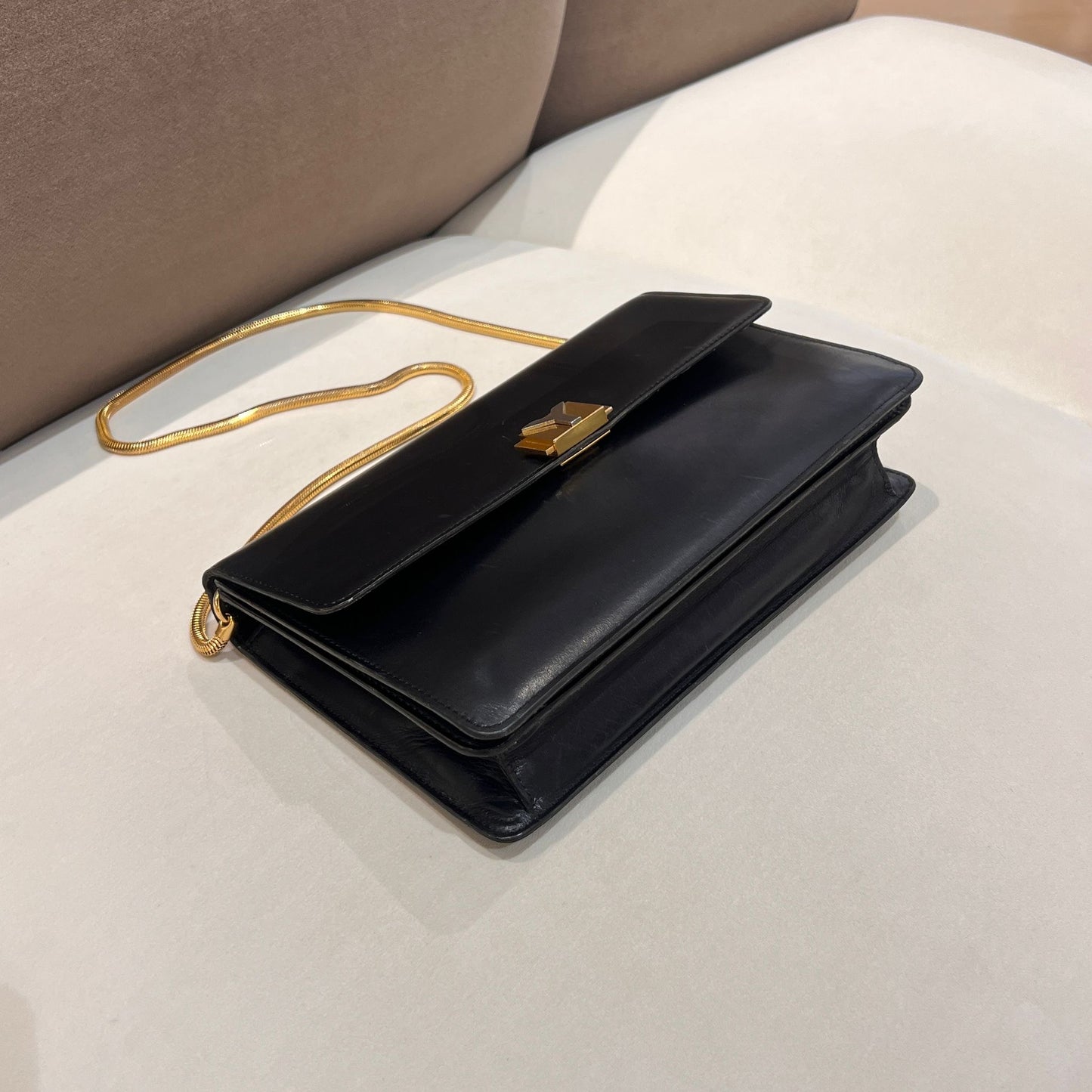 Yves Saint Laurent Vintage Black Leather Chain Shoulder Bag