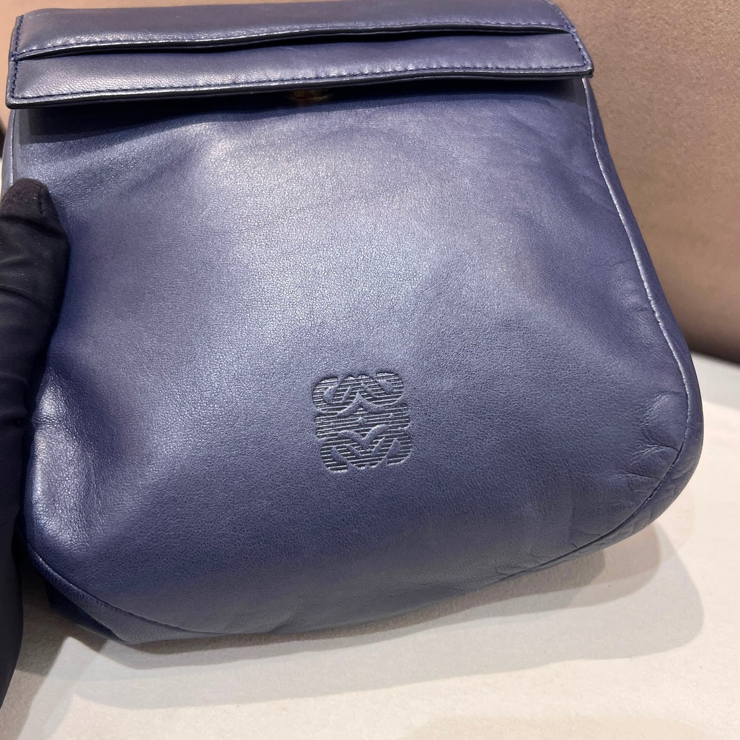 Loewe Vintage Navy Leather Anagram Saddle Shoulder Bag
