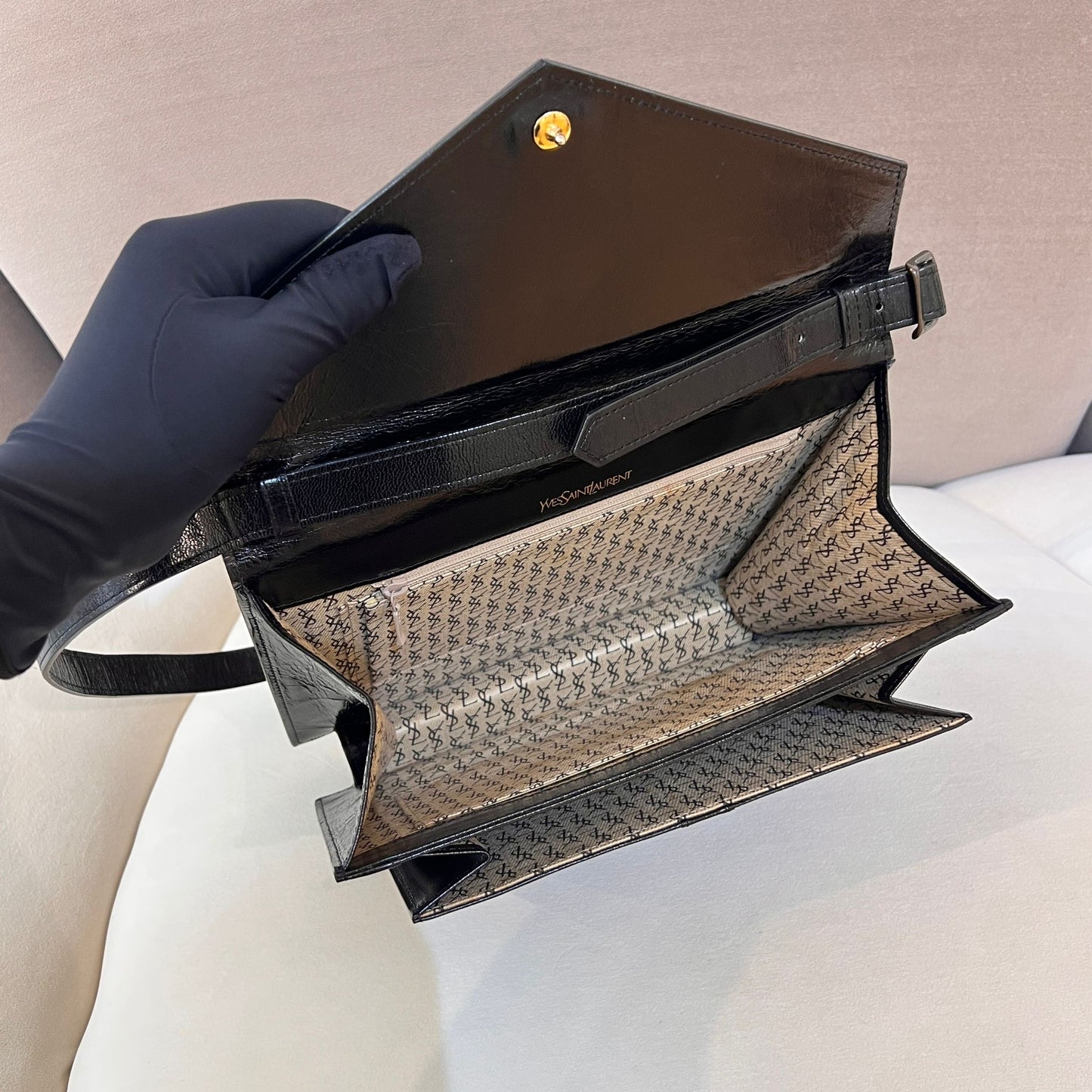 Yves Saint Laurent Vintage Lizard Embossed Leather Flap Shoulder Bag