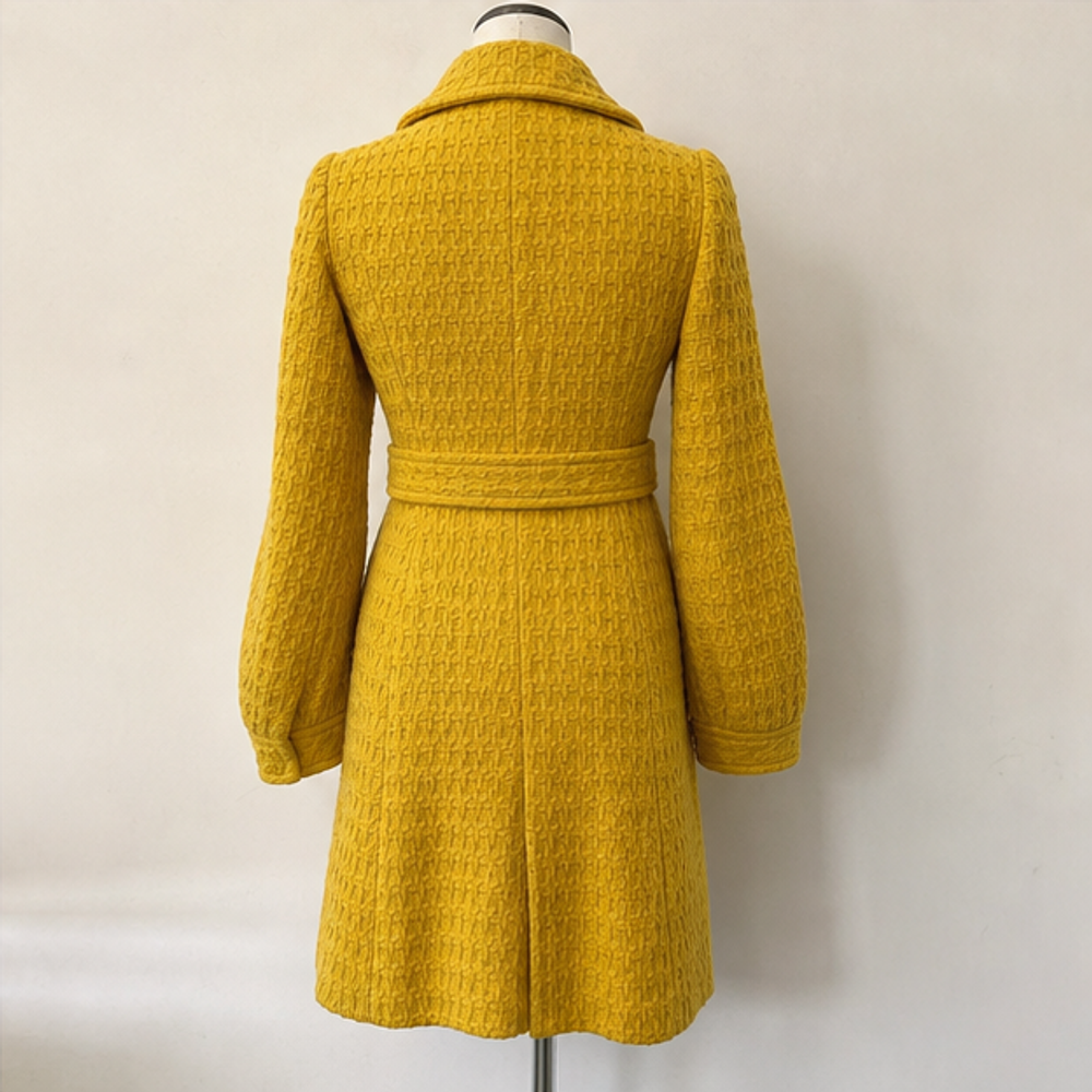 Burberry vintage yellow wool long coat with belt back view