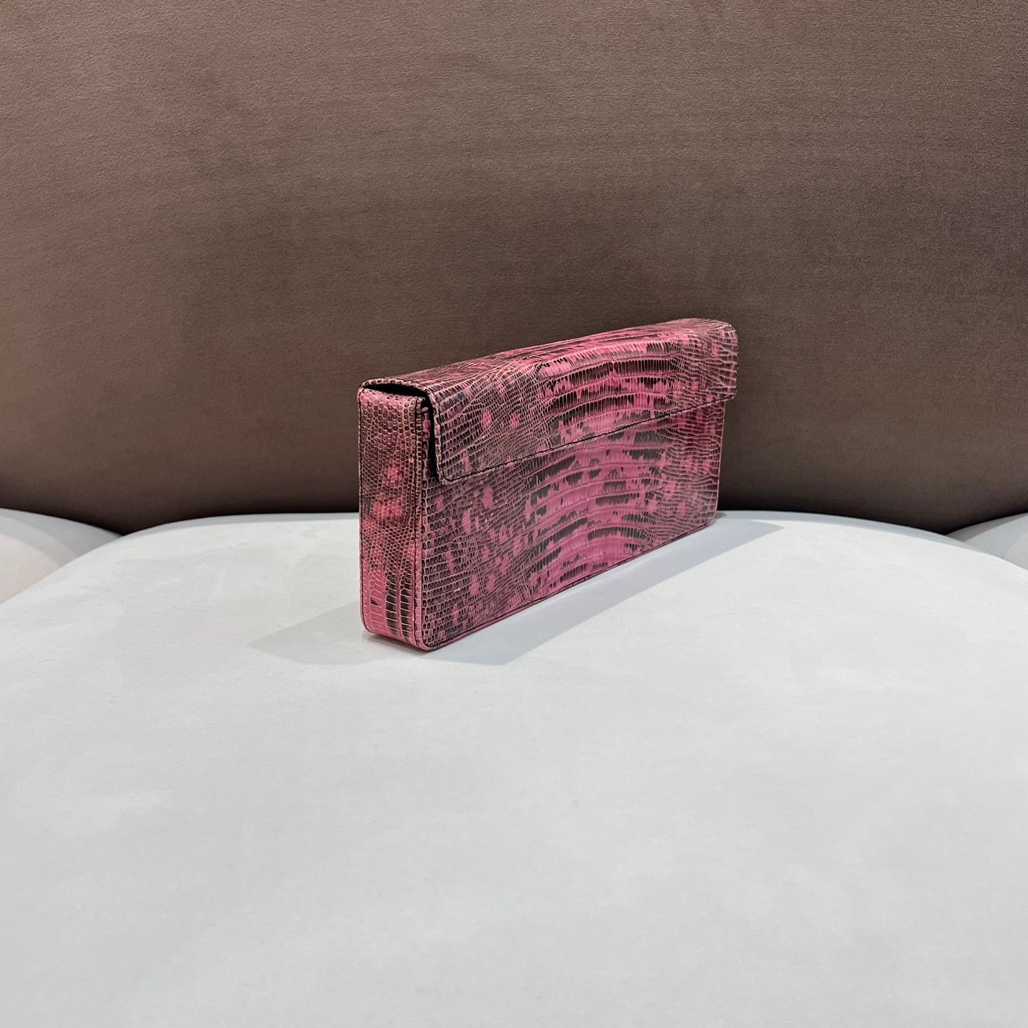 Prada Vintage Pink Lizard-Textured Leather Clutch Pouch