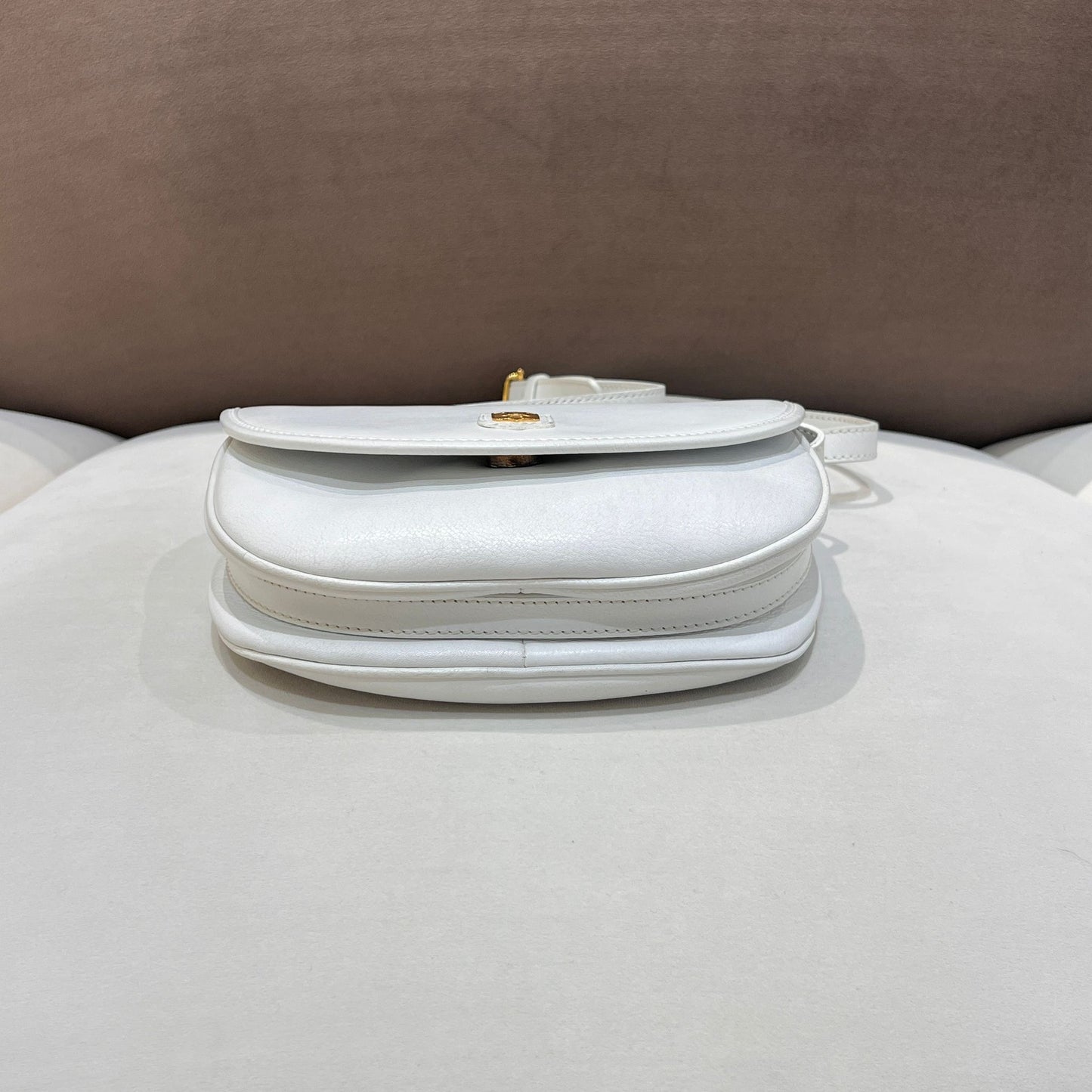 Celine Vintage White Leather Triomphe Shoulder Bag