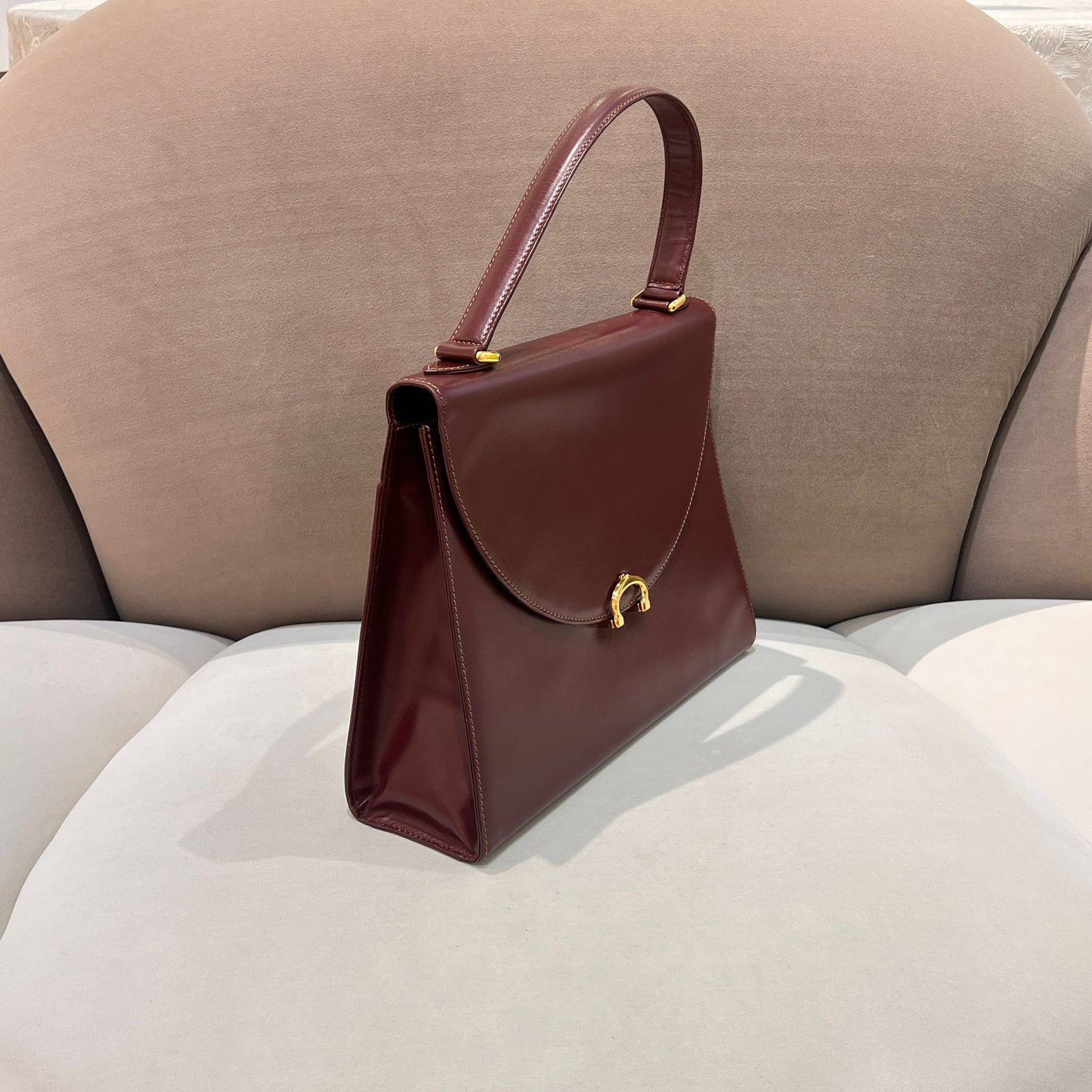 Cartier Vintage Must De Cartier Bordeaux Leather Top Handle Bag