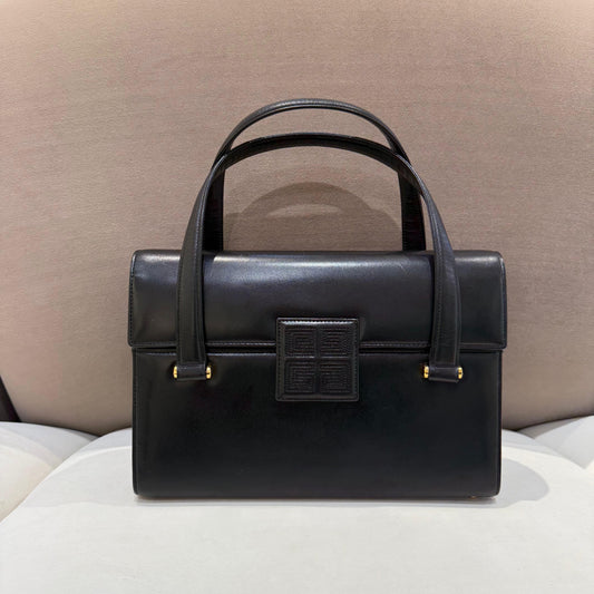 Givenchy Vintage Black Leather Anagram Top Handle Handbag