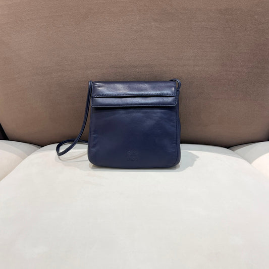 Loewe Vintage Navy Leather Anagram Saddle Shoulder Bag