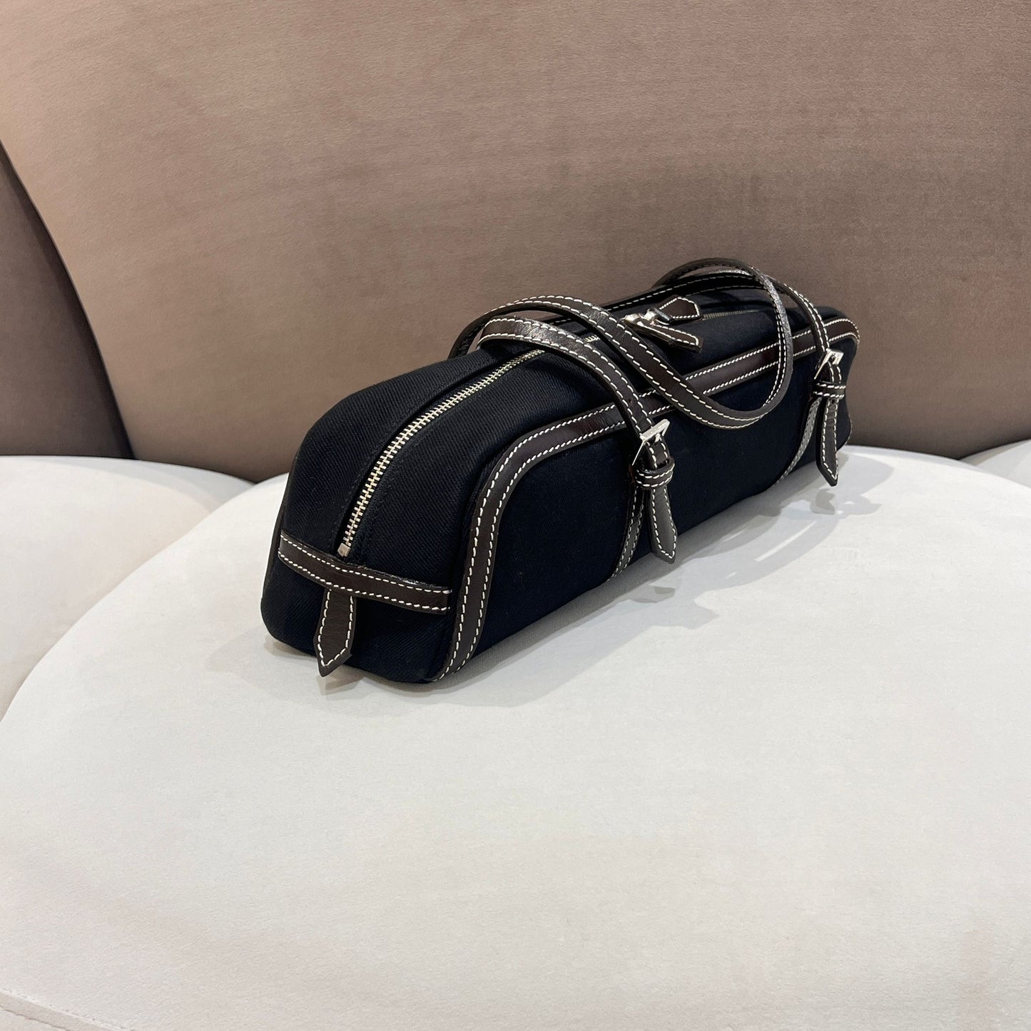 Burberry Blue Label Vintage Black Canvas Slim Shoulder Bag