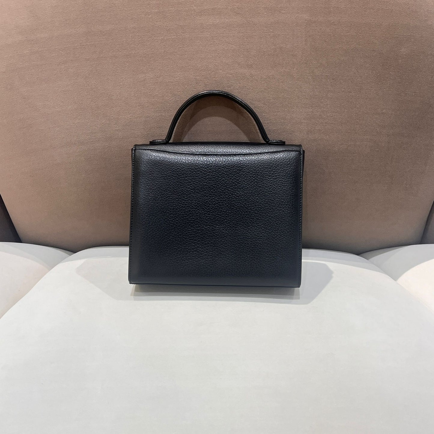 Burberry Vintage Black Grained Leather Top Handle Flap Handbag