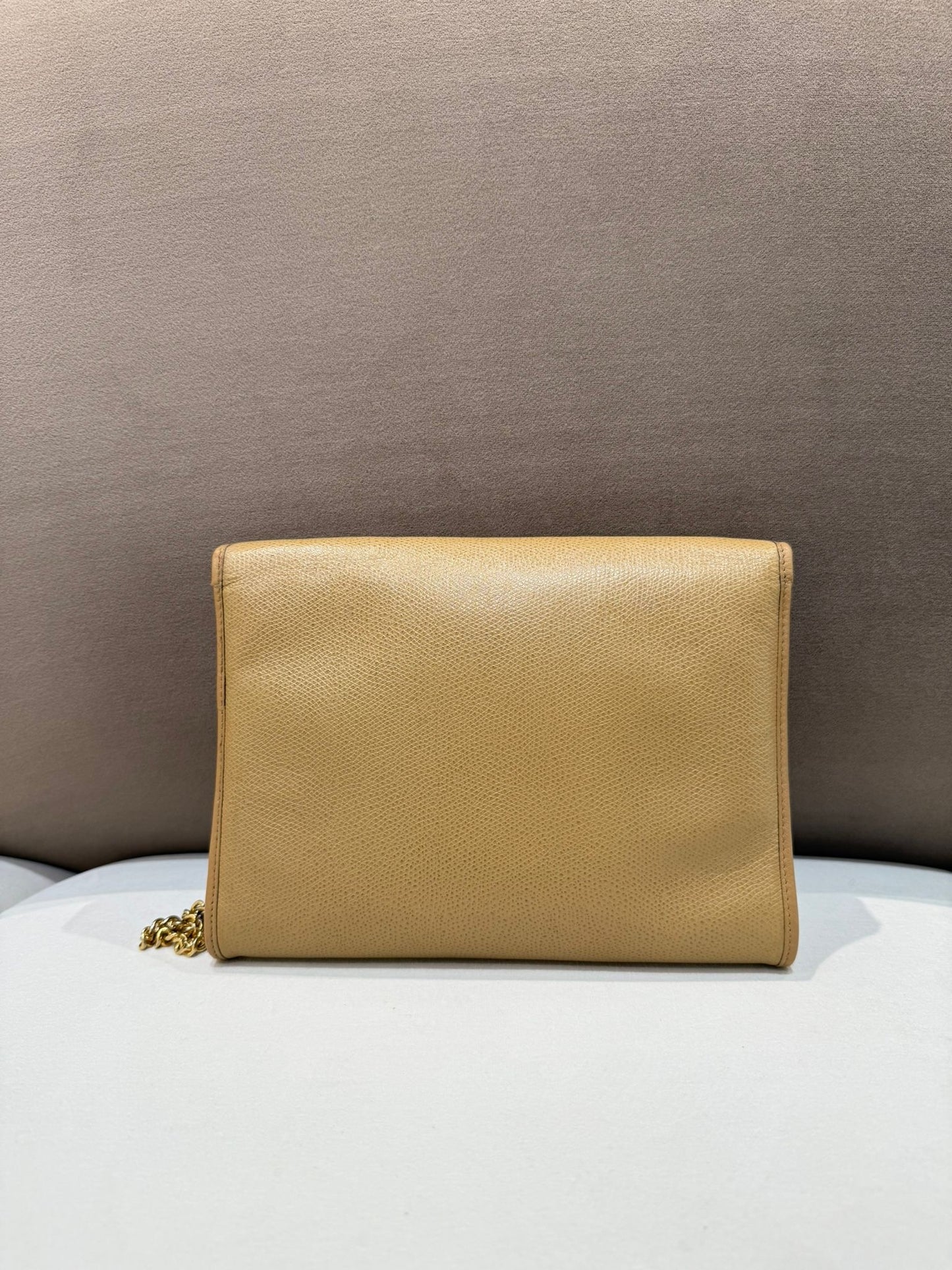 Christian Dior Vintage Beige Leather Logo Chain Shoulder Bag