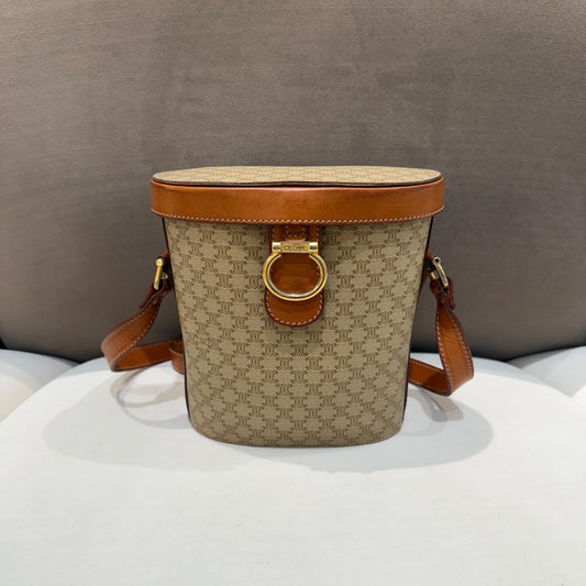 Celine Vintage Macadam Canvas Cylindrical Bucket Shoulder Bag