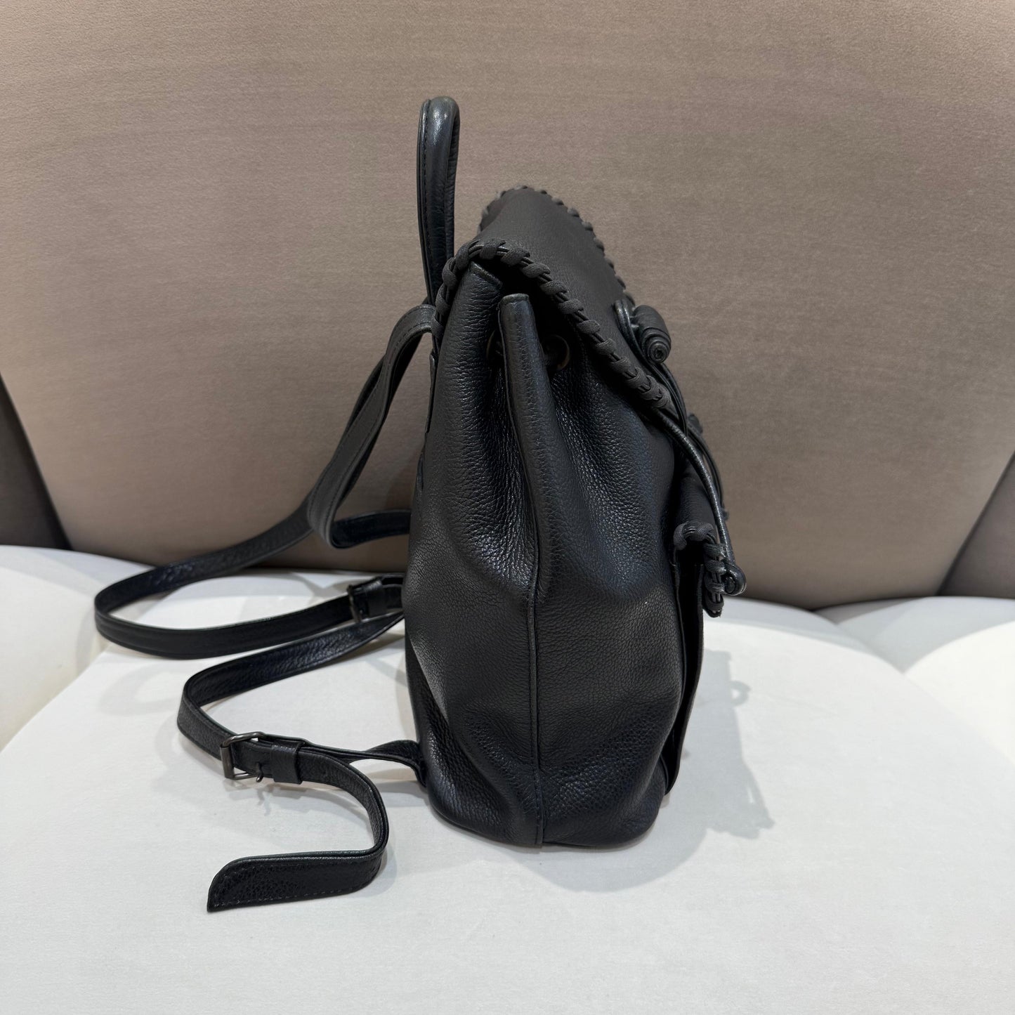 Yves Saint Laurent Vintage Black Leather Drawstring Backpack