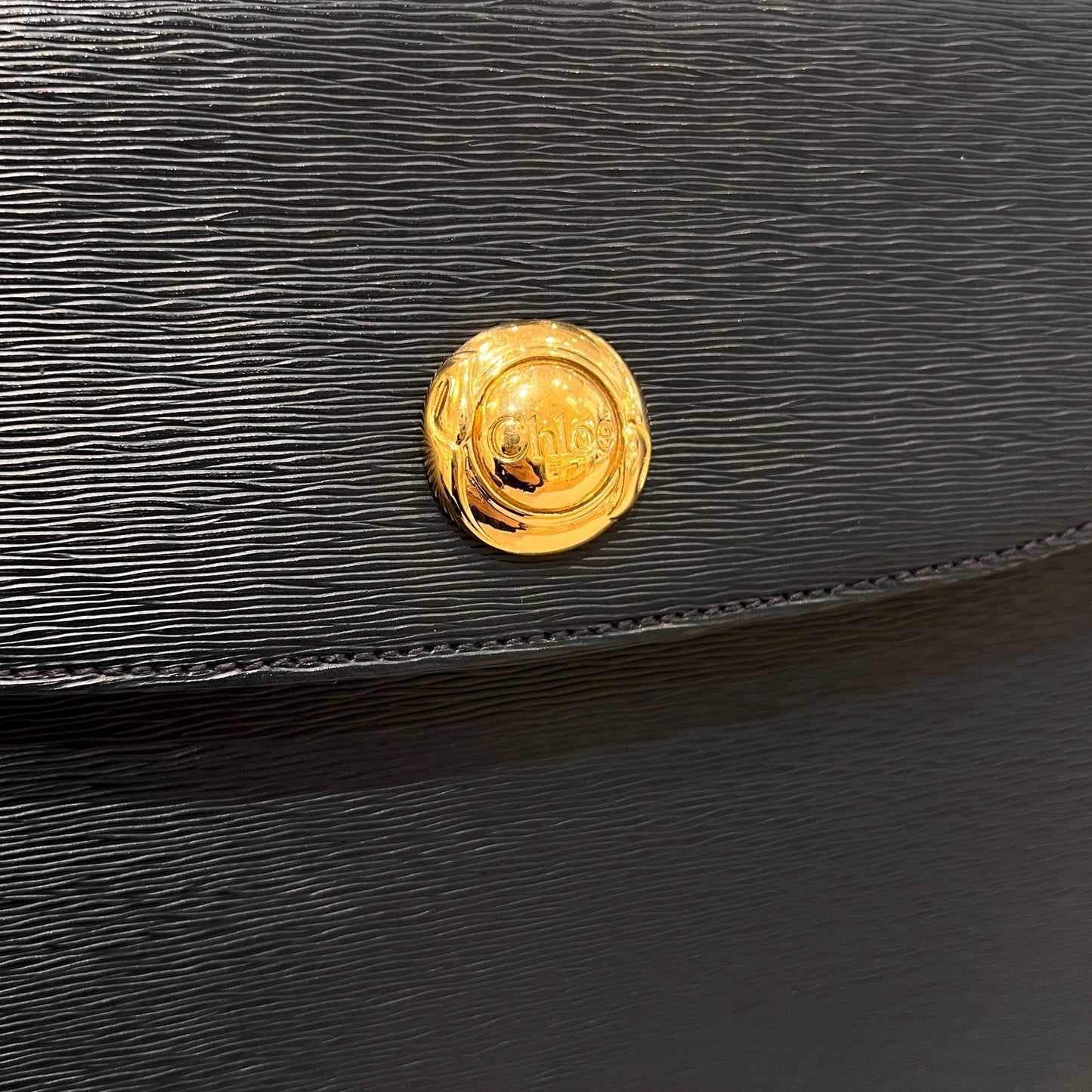 Chloé Vintage Navy Leather Gold Logo Shoulder Bag