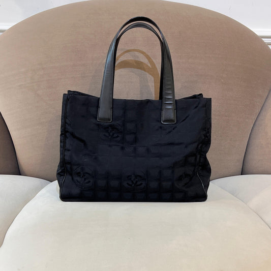 Chanel Vintage New Travel Line Black Nylon Tote Bag