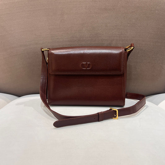 Valentino Garavani Vintage Brown Leather Logo Shoulder Bag