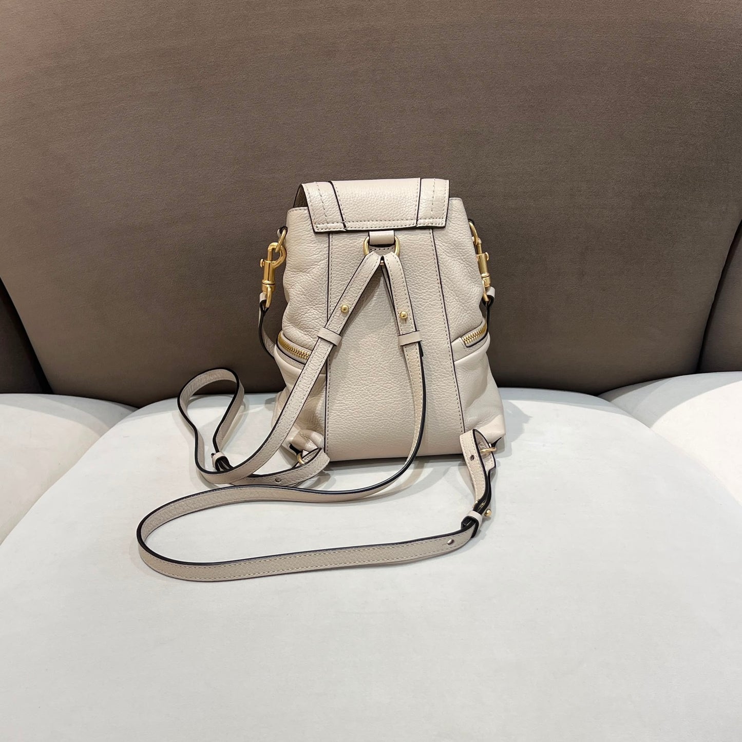 See By Chloé Vintage Ivory Leather Drawstring Backpack