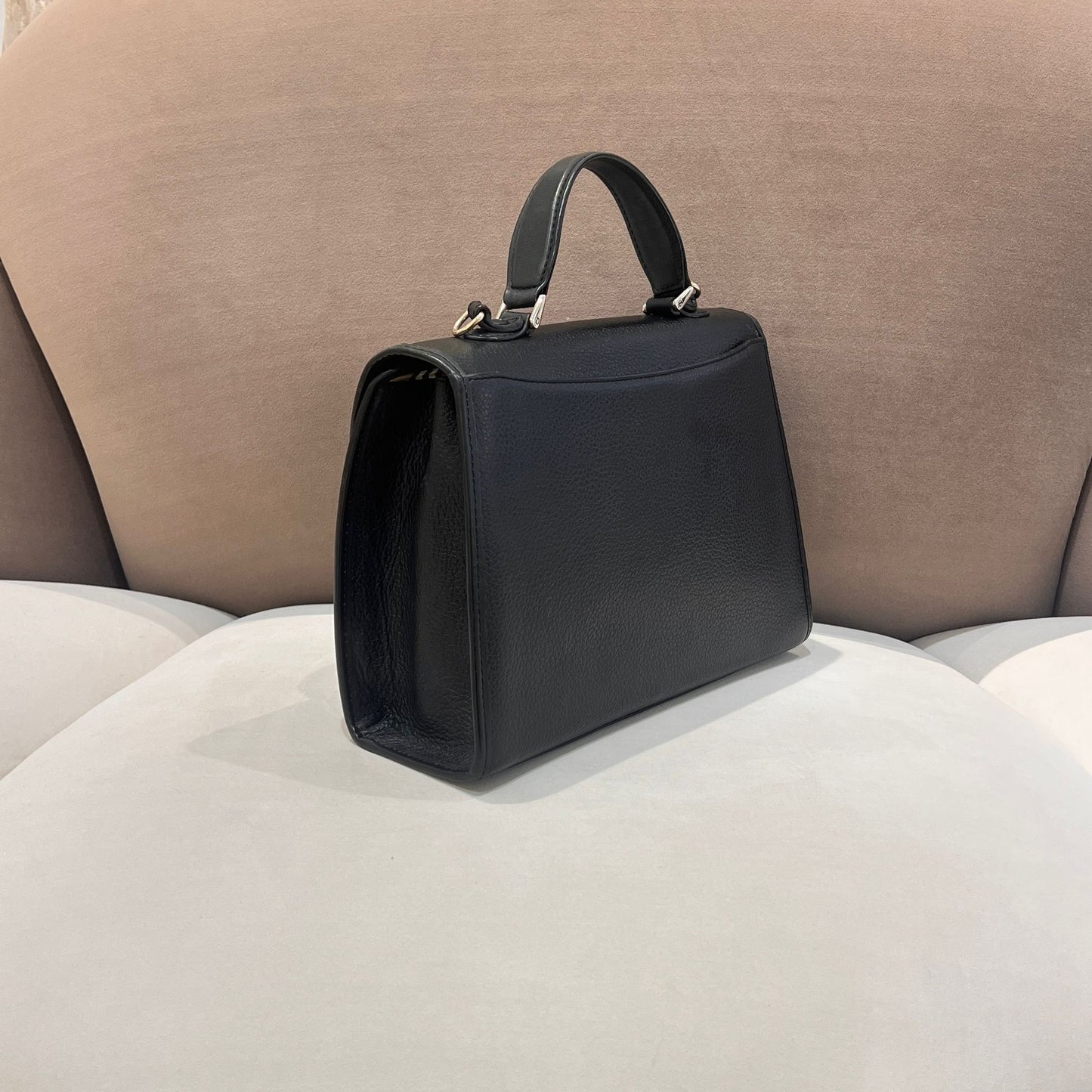 Burberry Vintage Black Grained Leather 2-Way Top Handle Handbag