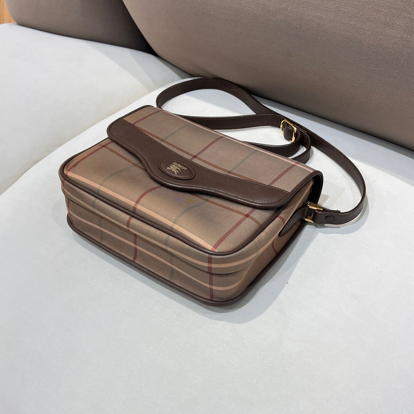Burberry Vintage Check Canvas Brown Leather Shoulder Bag